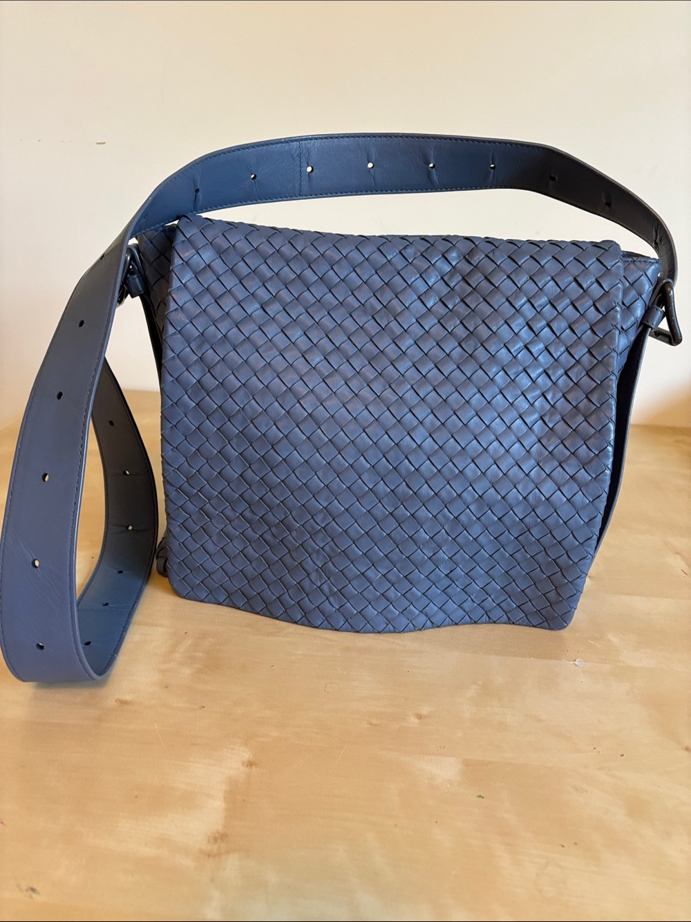 Bottega Veneta Blue Woven Leather Crossbody Messenger Bag - vintage